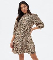 New Look Petite Pink Ditsy Floral High Neck Puff Sleeve Mini Dress